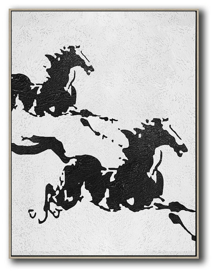 Lounge Room Decor,Black And White Minimal Painting On Canvas - Family Wall Decor